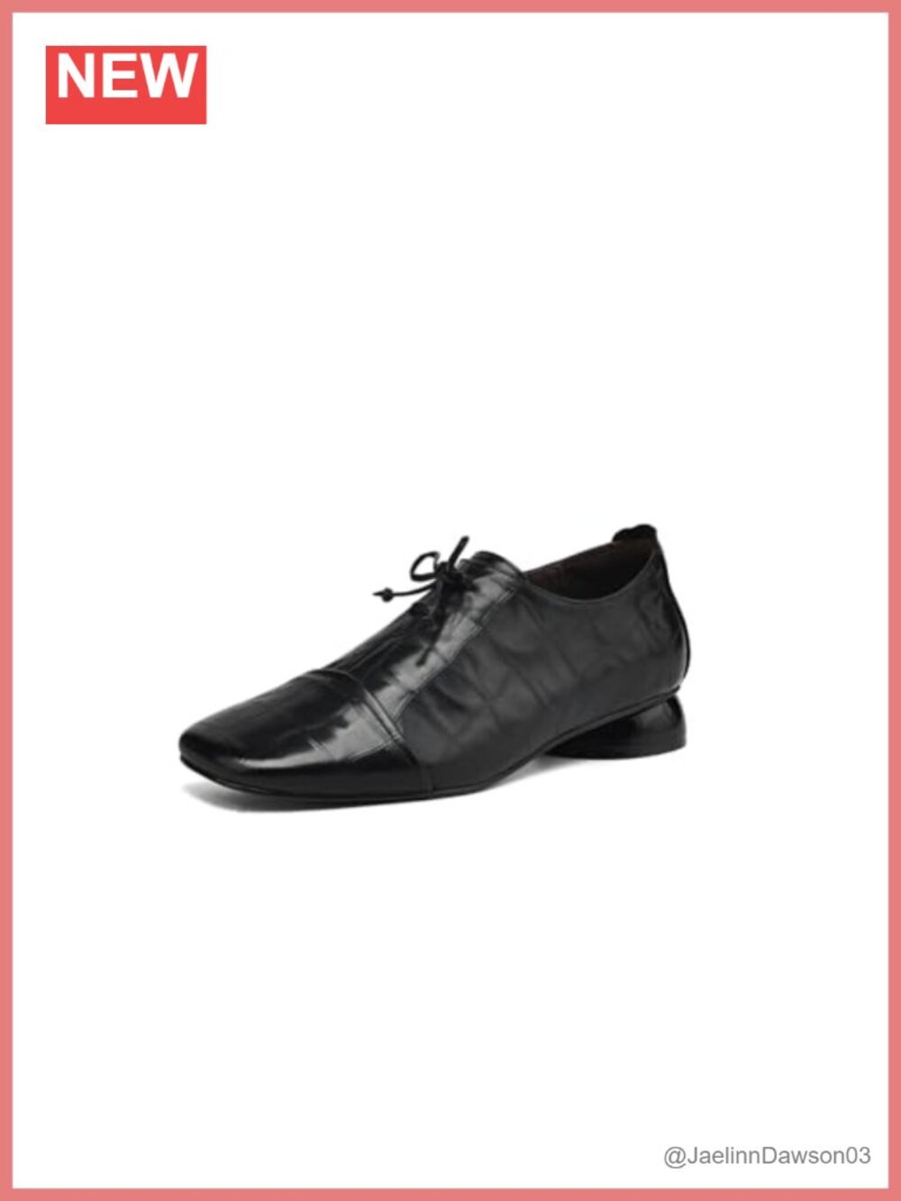 Genuine Leather Women's Square Toe Lace Up Loafers Low Chunky Heels Handmade